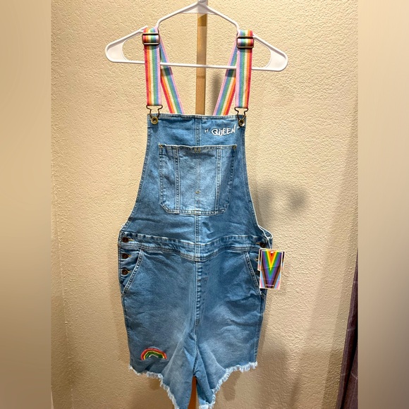 NWT Take Pride Denim Rainbow Overalls Size Medium - Picture 1 of 8